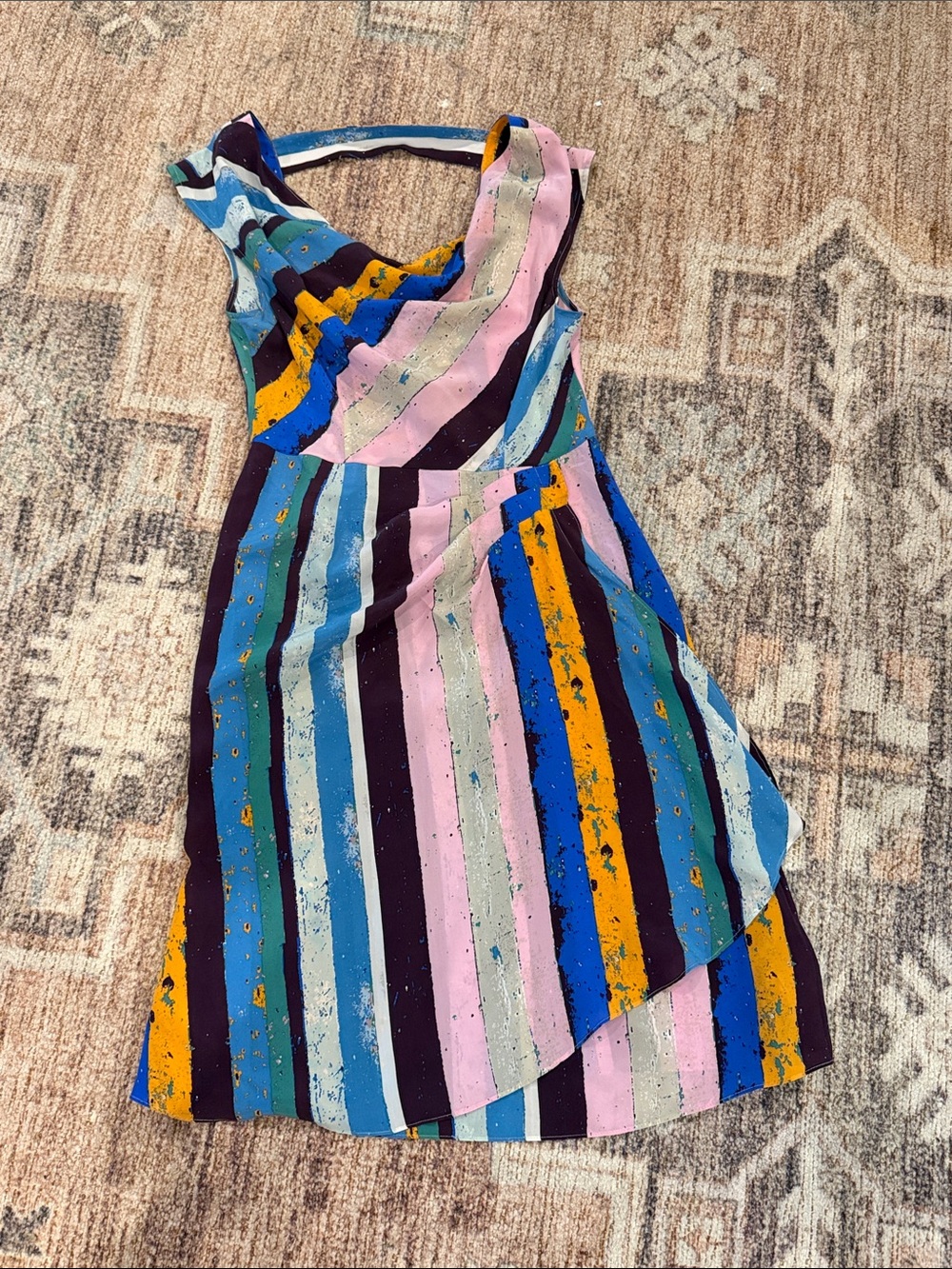 Plenty by Tracy Reese Vibrant Blue, Mustard & Teal Striped Dress